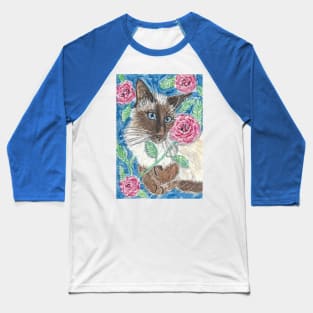 Siamese cat flowers Baseball T-Shirt